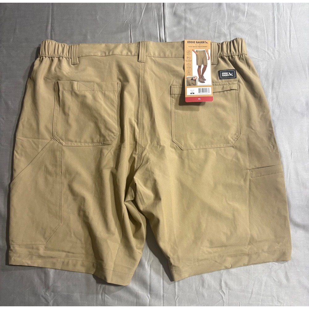 Eddie Bauer Mens Flex Waist Tech Shorts Khaki XL EB011289 9 Inch Inseam NEW